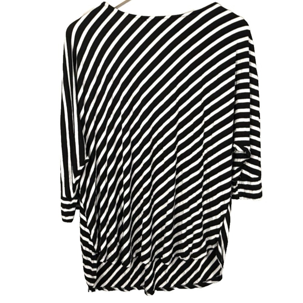 Green Envelope Womens 1X Stripe 3/4 Dolman Sleeve Black White Tunic Blouse Shirt - Picture 5 of 7